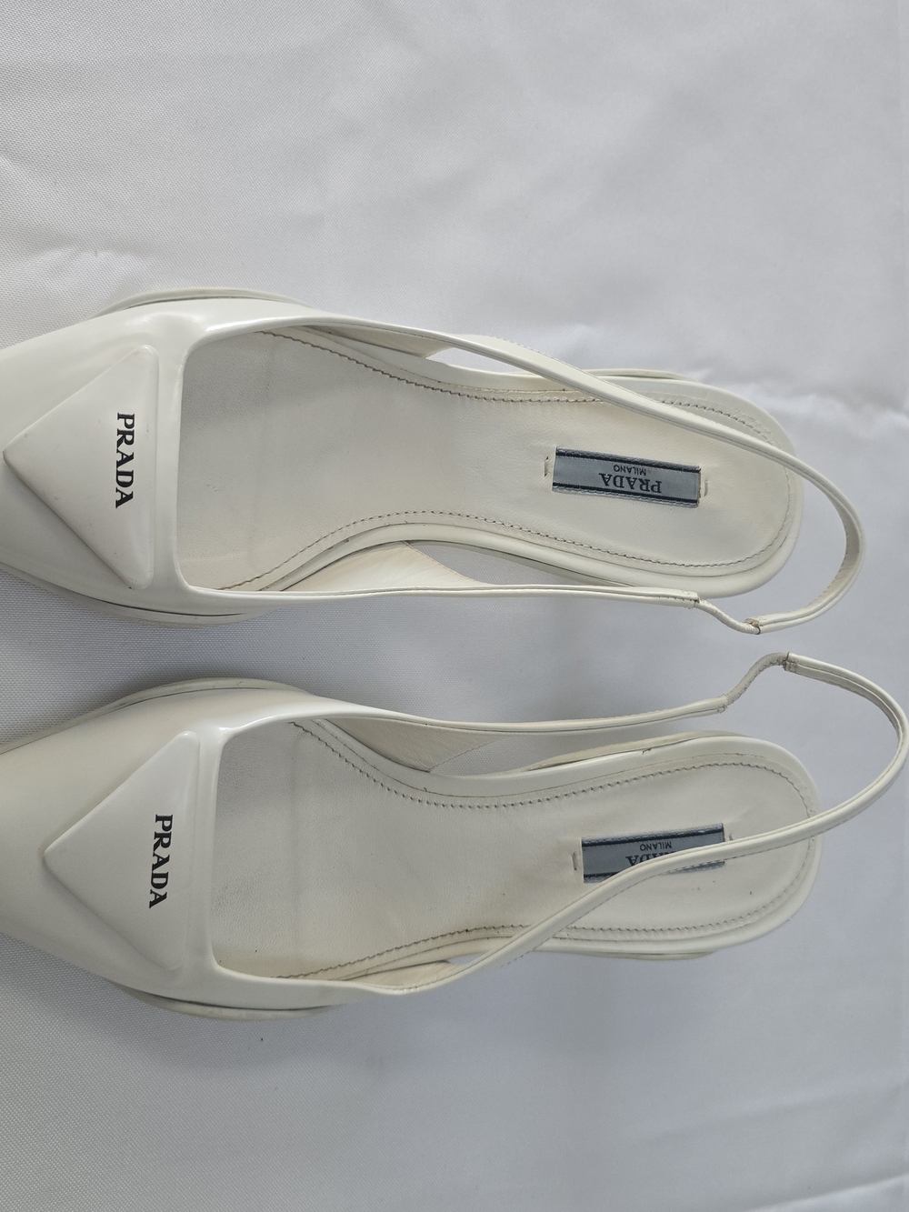 PRADA Women’s White Slingback Pointed-Toe Heels